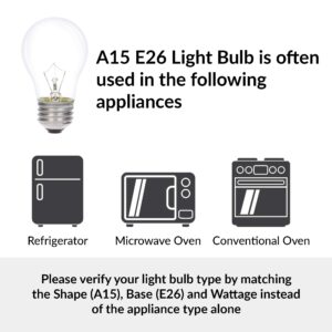 Simba Lighting Appliance Light Bulb A15 40W (6 Pack) Incandescent Mini-Standard Shape with E26 Standard Medium Screw Base for Refrigerators, Ovens, 110V 120V 130V, Dimmable, 2700K Warm White