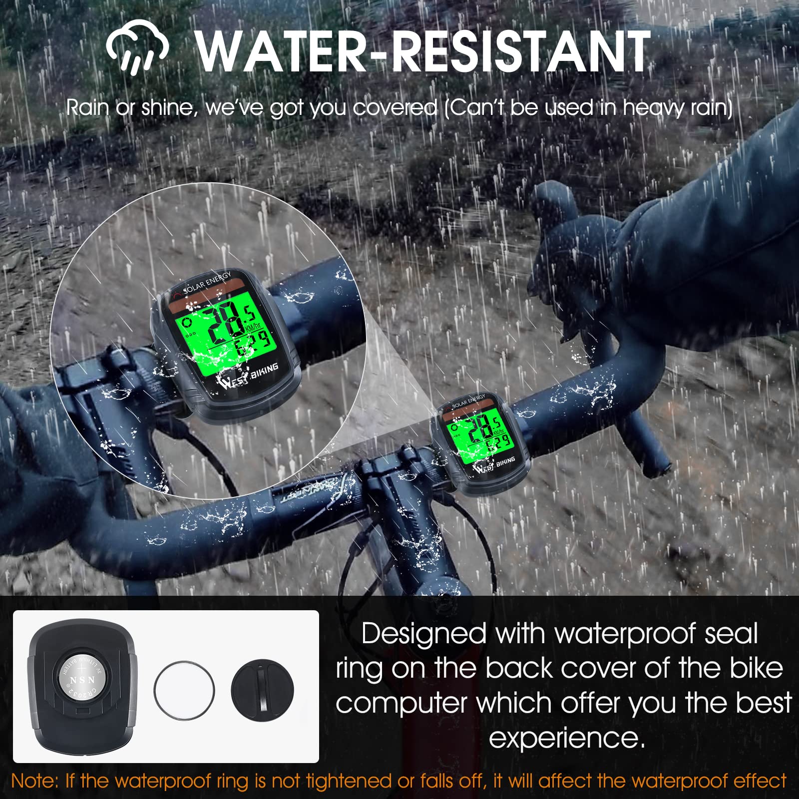 Bike Computer with Solar Energy Bicycle Speedometer and Odometer Wireless Waterproof Cycling Computer LCD Backlight Automatic Wake-up & Multi-Functions