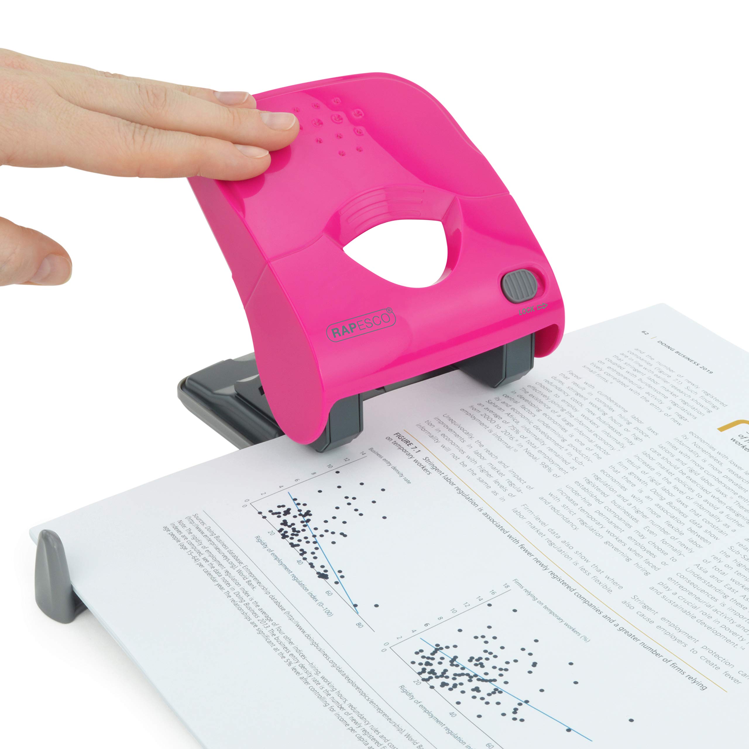 Rapesco 1527 X5-40ps Less Effort 2 Hole Punch, 40 Sheet Capacity, Hot Pink