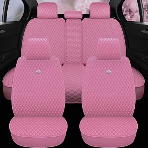 Pink Seat Covers Full Set Leather Auto Seat Covers 9PCS Front & Rear Seat Covers with Airbag Compatible Universal Fit Car Auto SUV (B-Pink)