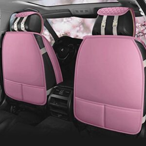 Pink Seat Covers Full Set Leather Auto Seat Covers 9PCS Front & Rear Seat Covers with Airbag Compatible Universal Fit Car Auto SUV (B-Pink)