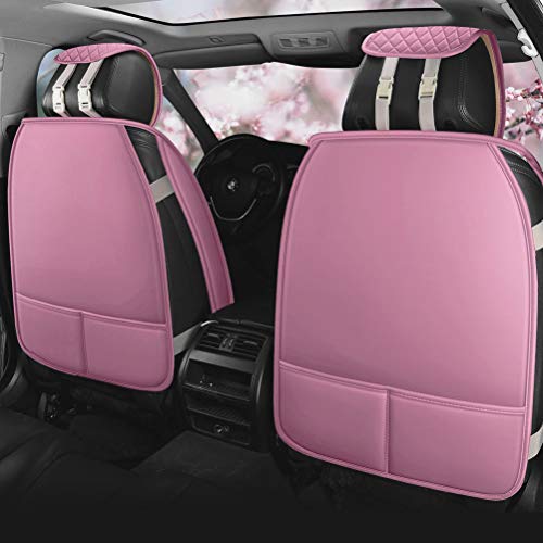 Pink Seat Covers Full Set Leather Auto Seat Covers 9PCS Front & Rear Seat Covers with Airbag Compatible Universal Fit Car Auto SUV (B-Pink)