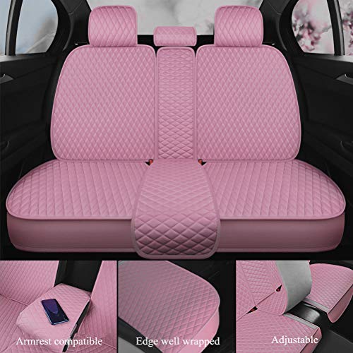 Pink Seat Covers Full Set Leather Auto Seat Covers 9PCS Front & Rear Seat Covers with Airbag Compatible Universal Fit Car Auto SUV (B-Pink)