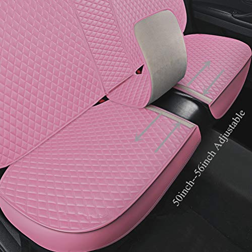 Pink Seat Covers Full Set Leather Auto Seat Covers 9PCS Front & Rear Seat Covers with Airbag Compatible Universal Fit Car Auto SUV (B-Pink)