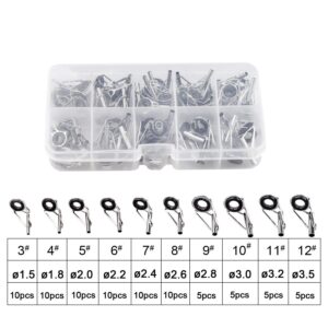 Spinning Rod Guides Tip Ceramic Guide with Eyelets, Fishing Rod Guide Replacement Tip Spare Parts Repair and Tips Repair Eye Loop Kit with Box for Spinning Rods Sea Fishing (10 Size - 80Pcs)