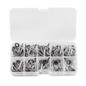 Spinning Rod Guides Tip Ceramic Guide with Eyelets, Fishing Rod Guide Replacement Tip Spare Parts Repair and Tips Repair Eye Loop Kit with Box for Spinning Rods Sea Fishing (10 Size - 80Pcs)