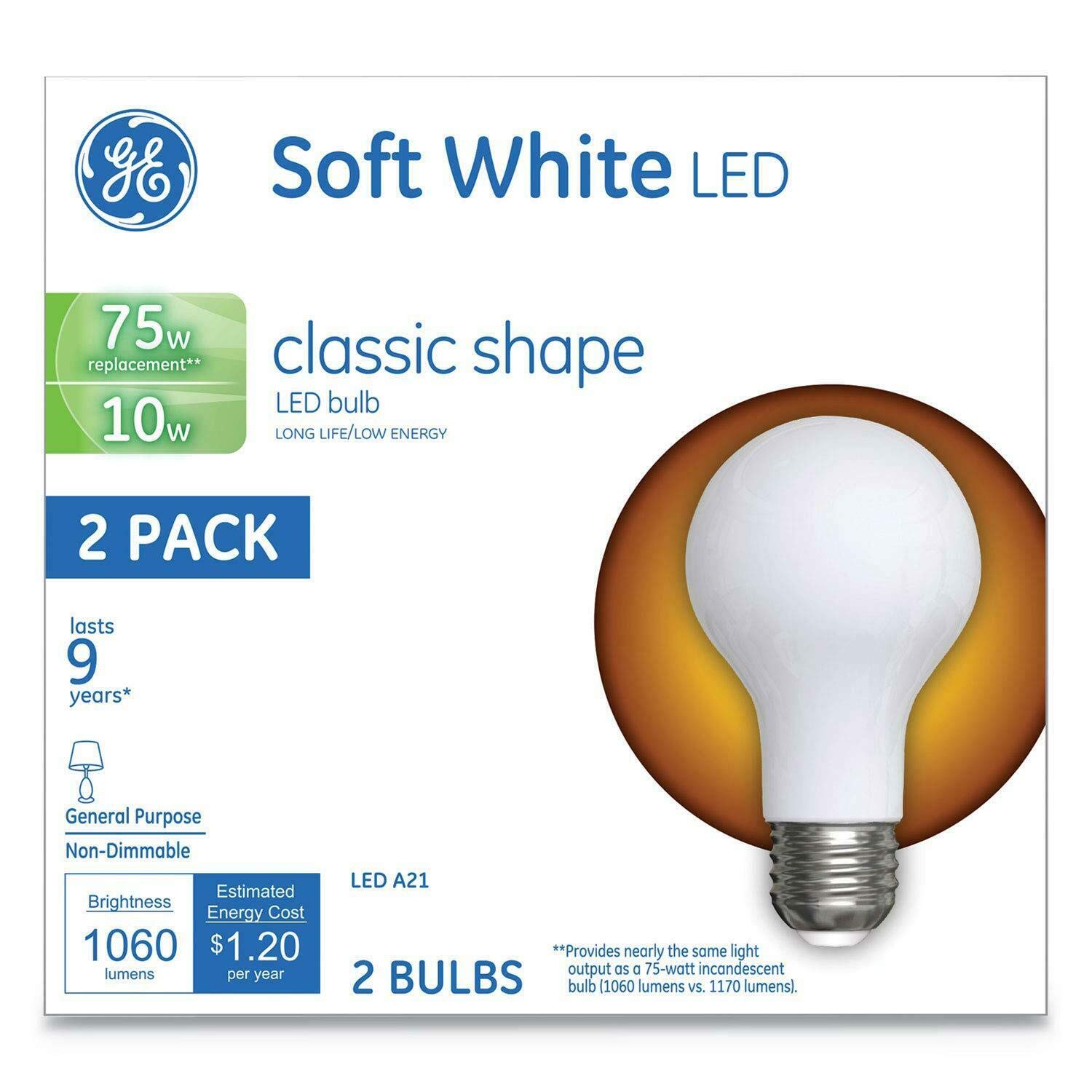 GE GEL31180 Healthcare Classic LED Soft White Non-Dim A21