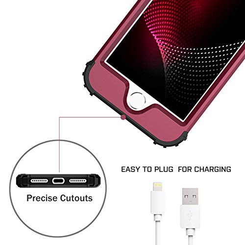 BENTOBEN Case for iPhone 8 Plus/iPhone 7 Plus, 3 Layer Hybrid Hard PC Soft Rubber Heavy Duty Rugged Bumper Shockproof Anti Slip Full-Body Protective Phone Cover , Wine Red