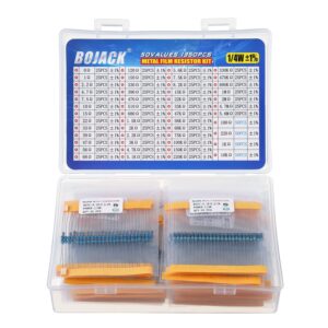 bojack 50 values 1350 pcs resistor kit 0 ohm-5.6m ohm with 1% 1/4w metal film resistors assortment