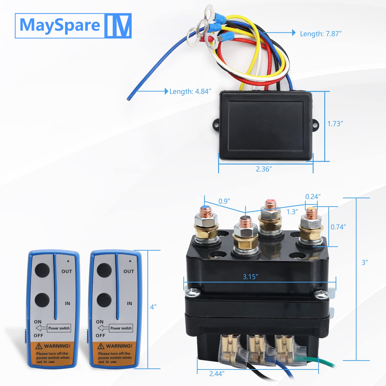 MaySpare 250A Winch Solenoid Relay 12V Winch Relay Contactor with 2Pcs Wireless Winch Remote Control Kit Max. 150ft for 2000-5000lbs ATV UTV Truck Jeep Winches