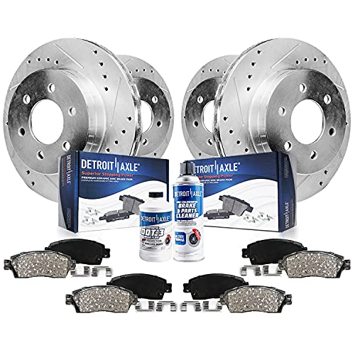 Detroit Axle - Brake Kit for 6 Lug 2010-2011 Ford F-150 Drilled & Slotted Brake Rotors and Ceramic Brakes Pads Front and Rear Replacement