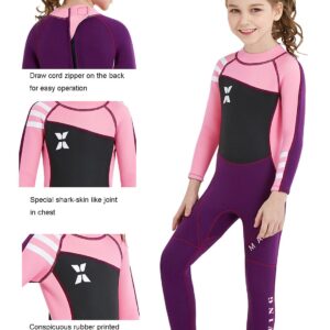 Kids Girls 2.5mm Wetsuit Long Sleeve One Piece Dive Skin UV Protection Thermal Swimsuit for Diving Snorkeling Swimming 10-11 Years Pink