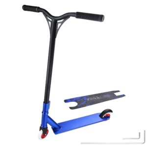 blue pro aluminum tricks stunt scooter for adult extra wide steel handle bar max capacity 220lbs 4" 88a pu solid wheels 3-bolt safety lock rear aluminum brake us delivery (blue)