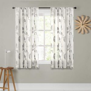 mrtrees voile sheer curtain panels, sheer curtains drapes rod pocket, flower printed embroidery window curtain treatments for bedroom living room bathroom window(2 panels, 54x63 inches, grey)