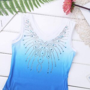 iEFiEL Kids Girls One Piece Sleeveless Camisole Gymnastics Leotard Tops Youth Teen Shiny Ballet Dance wear Costumes Blue 8