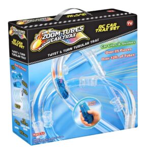 zoom tubes car trax set - 25 piece rc kit with blue racer & over 12ft of tubes, as seen on tv, amazing lite up trax, customizable non-stop racing fun