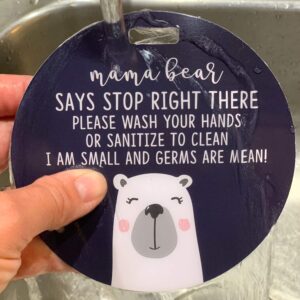 THREE LITTLE TOTS – Mama Bear Sanitize and No Touching Baby Car Seat Sign or Stroller Tag - CPSIA Safety Tested