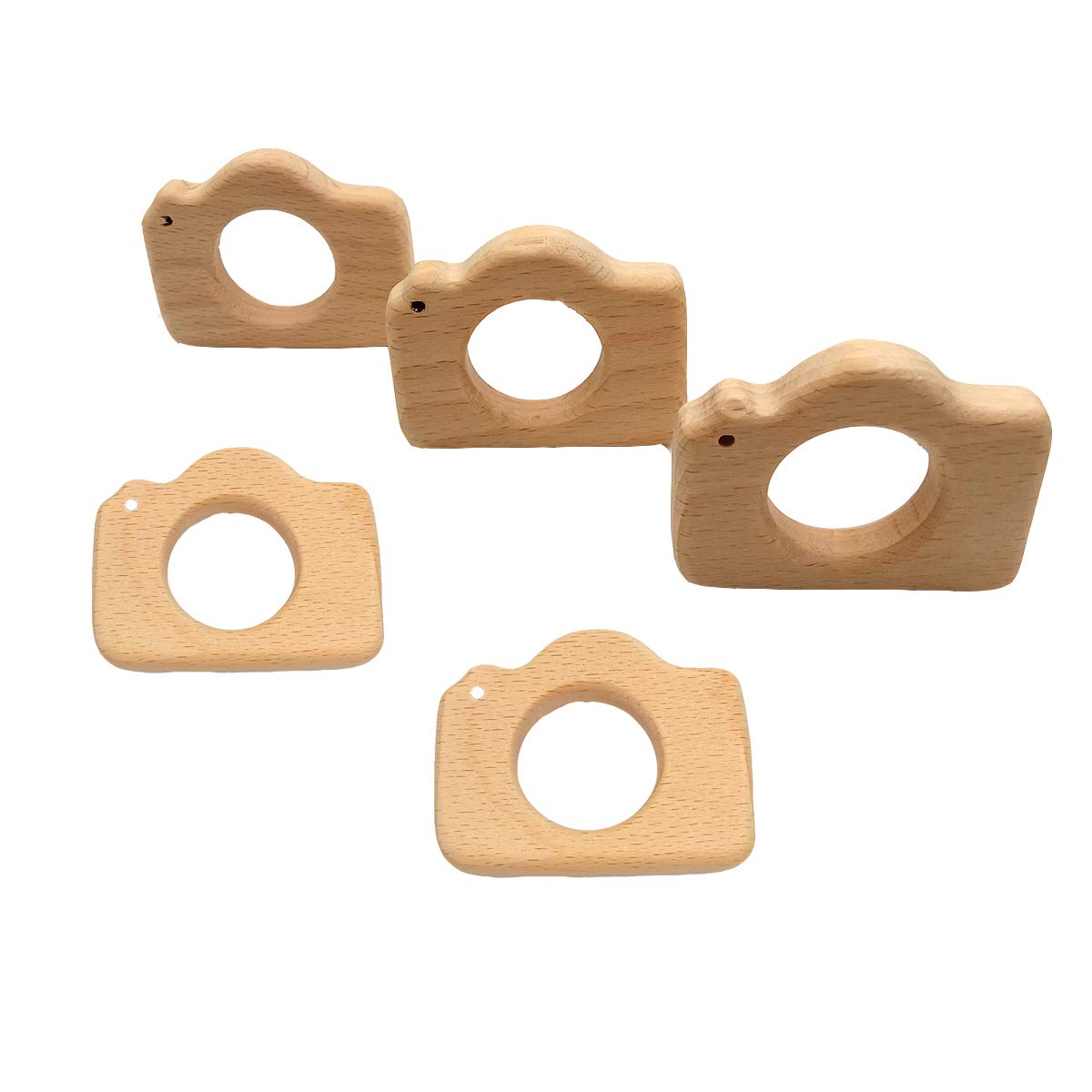 Lovely Cartoon Wood Camera Teether Toys Pure Natural Animal Teething Shape Beech Wooden Handmade Pattern Accessory DIY Jewelry Making Necklace Pendant (10pcs)