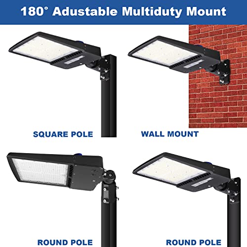 300W LED Parking Lot Light with Dusk to Dawn Photocell, 42000Lm 5700K Led Shoebox Pole Light Outdoor Commercial Street Area Lighting, 0-10V Dim - Direct Arm & Slip Fitter in One Mount (UL-Listed)