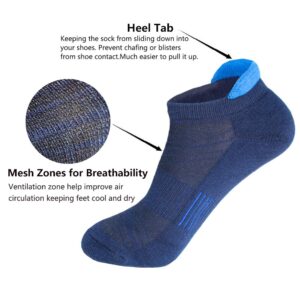 J.WMEET Men's Low Cut Ankle Athletic Socks Cushioned Breathable Running Performance Sport Tab cotton Socks