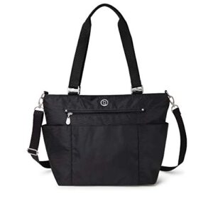 bg by baggallini Austin Tote - Lightweight, Water Resistant, Carry-On Travel Purse With Zippered Pockets, Adjustable Strap, and Luggage Sleeve, Black