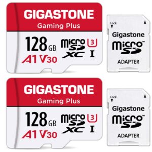 gigastone 128gb 2-pack micro sd card, gaming plus, nintendo-switch compatible, r/w 100/50mb/s, 4k video recording, micro sdxc uhs-i a1 u3 class 10, with adapter