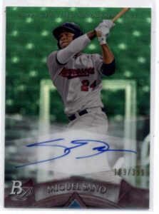 2014 bowman platinum prospect autographs green refractor #ap-ms miguel sano twins mlb baseball card (rc - rookie card) (autographed) /399 nm-mt