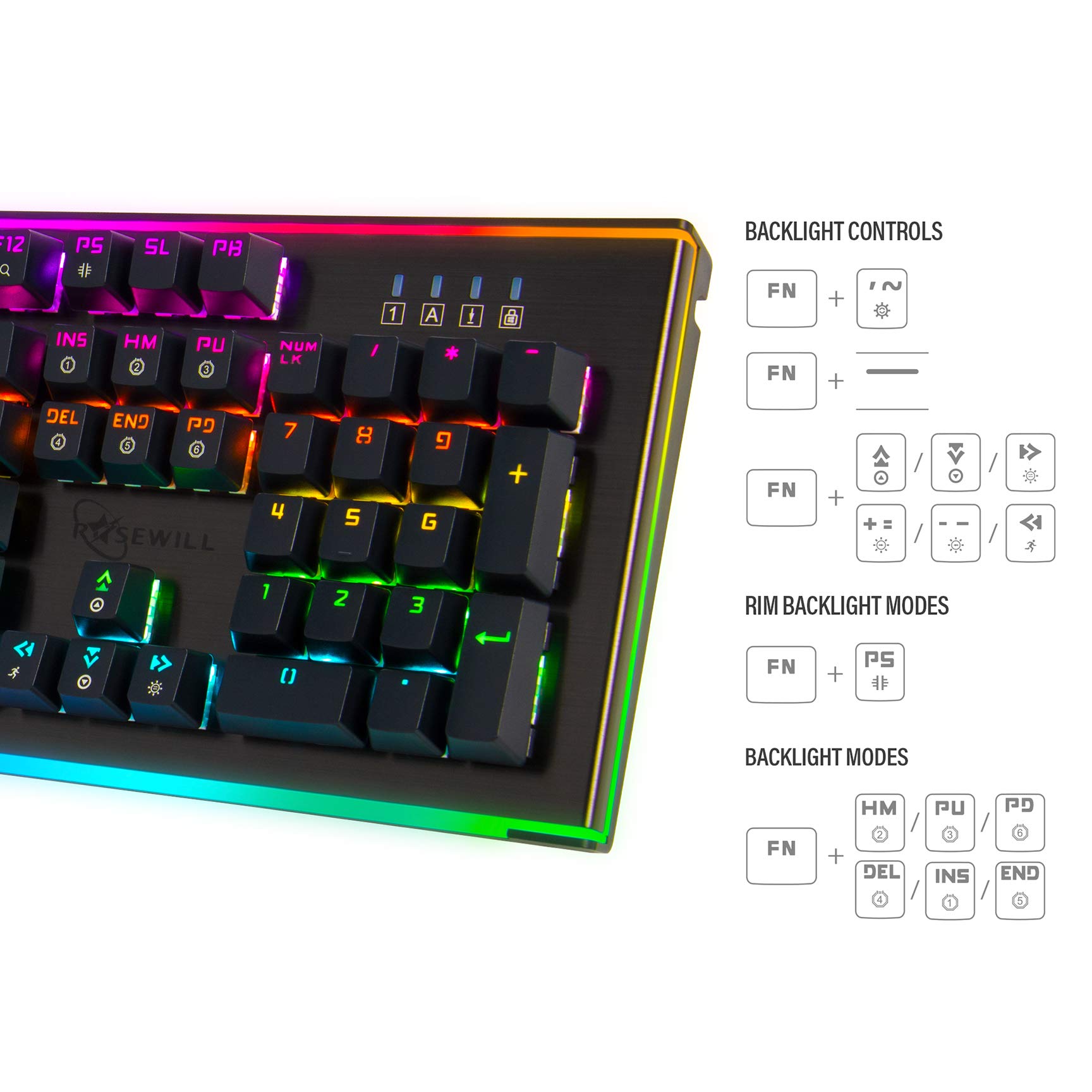 Rosewill NEON K75 V2 Mechanical Gaming Keyboard, 19 RGB Backlit Modes 104 Keys Aluminum Base Blue Switches for Win/Mac/Linux/Unix