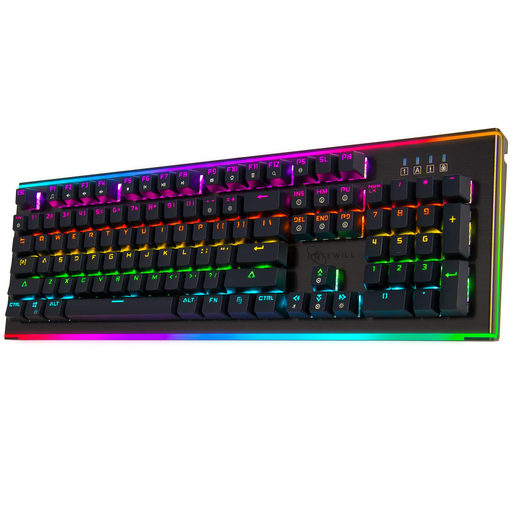 Rosewill NEON K75 V2 Mechanical Gaming Keyboard, 19 RGB Backlit Modes 104 Keys Aluminum Base Blue Switches for Win/Mac/Linux/Unix