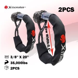 X MONSTER Kinetic Recovery Tow Rope Snatch Rope Strap3/4 x 20' (MBS 22,000 lbs) and 2 Soft Shackles (35,000bs), Free Durable Handbag Offroad Recovery Kits