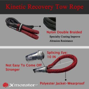 X MONSTER Kinetic Recovery Tow Rope Snatch Rope Strap3/4 x 20' (MBS 22,000 lbs) and 2 Soft Shackles (35,000bs), Free Durable Handbag Offroad Recovery Kits