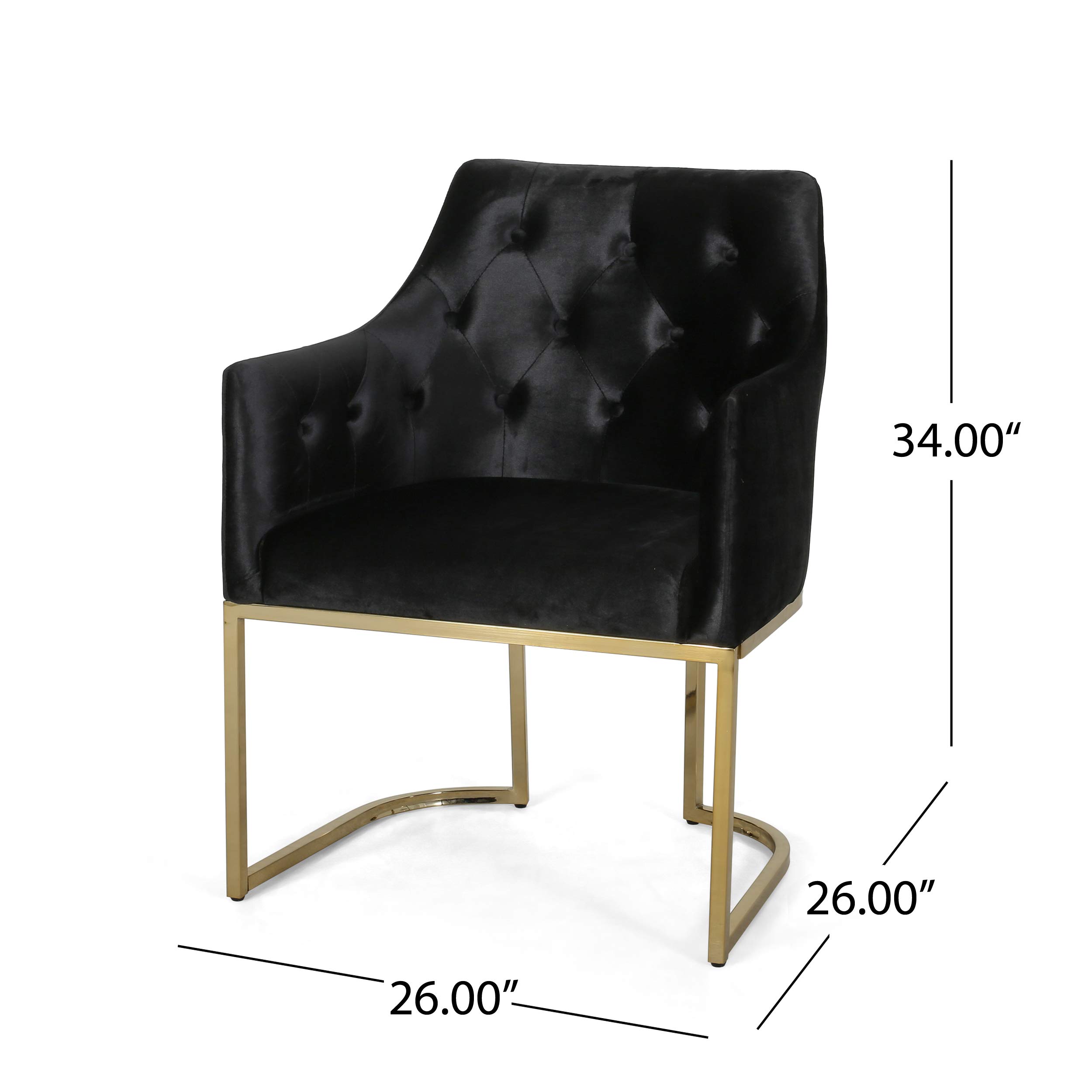 Christopher Knight Home Fern Modern Tufted Glam Accent Chair with Velvet Cushions and U-Shaped Base, Black and Gold Finish