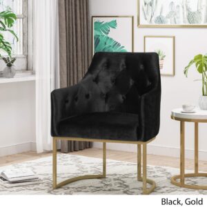 Christopher Knight Home Fern Modern Tufted Glam Accent Chair with Velvet Cushions and U-Shaped Base, Black and Gold Finish