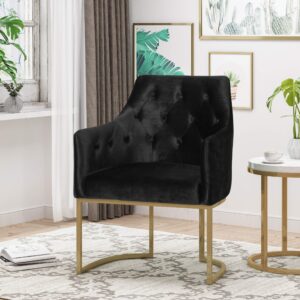 Christopher Knight Home Fern Modern Tufted Glam Accent Chair with Velvet Cushions and U-Shaped Base, Black and Gold Finish