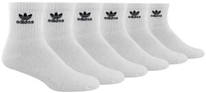 adidas men's athletic moisture wicking cushioned quarter-cut trefoil logo socks 6-pack/ 6-pair (shoe size 6-12) white