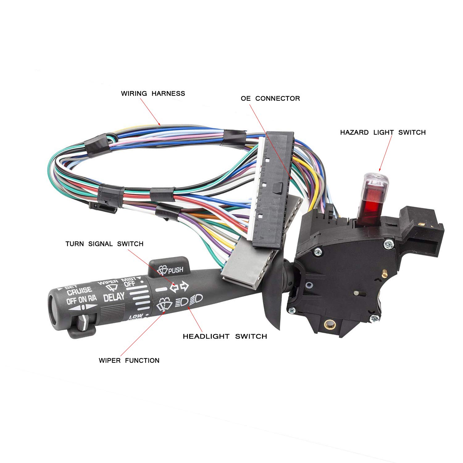 Multi-Function Combination Switch Replacement for 1995-2002 Chevy Tahoe S10 GMC C1500 K1500 Suburban Yukon, Replace 2330814 26100985 26036312, Turn Signal, Wiper, Washers, Cruise Control