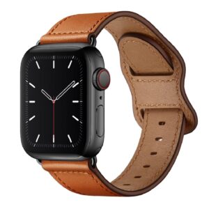 kyisgos compatible with iwatch band 49mm 45mm 44mm 42mm, genuine leather replacement band strap compatible with apple watch ultra 2/1 se series 9 8 7 6 5 4 3 2 1 (brown/black, 49mm/45mm/44mm/42mm)