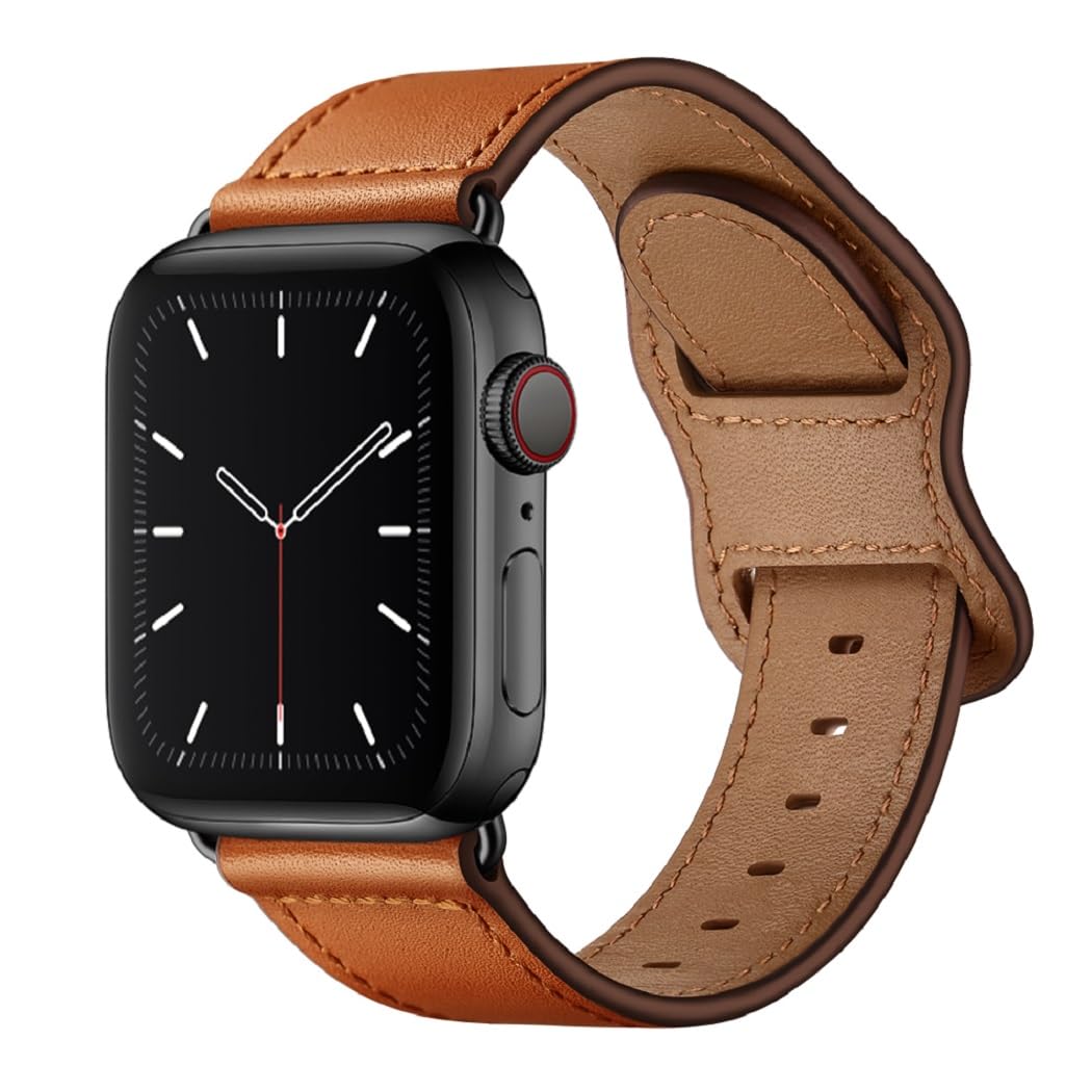 KYISGOS Compatible with iWatch Band 49mm 45mm 44mm 42mm, Genuine Leather Replacement Band Strap Compatible with Apple Watch Ultra 2/1 SE Series 9 8 7 6 5 4 3 2 1 (Brown/Black, 49mm/45mm/44mm/42mm)