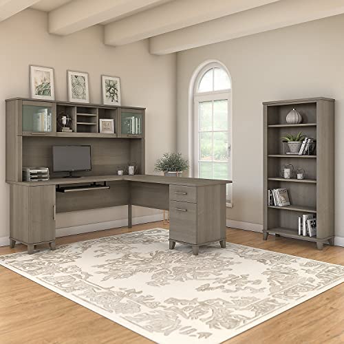 Bush Furniture Somerset 72-Inch Wd L-Shaped Desk with Hutch and 5-Shelf Bookcase, Ash Gray (SET011AG)