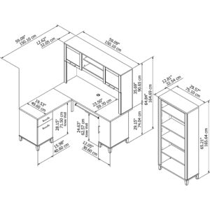 Bush Furniture Somerset 60W L Shaped Desk with Hutch and 5 Shelf Bookcase in Ash Gray