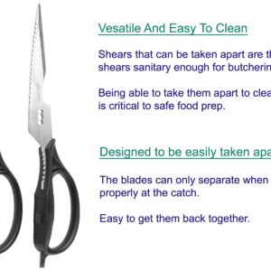 Kitchen Scissors - Heavy Duty Shears for Cutting Chicken, Poultry, Food, Meat - Black Handle