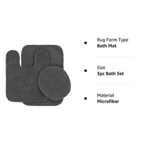 Mk Home LLC 3pc Angela Non Slip Soft Bath Set Rugs for Bathroom Bath Rug, Contour Mat, Toilet Seat Cover New (Charcoal/Dark Grey)