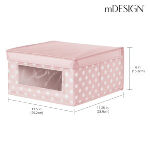 mDesign Medium Soft Stackable Fabric Baby Nursery Storage Organizer Holder Bin Box with Front Window and Lid for Child/Kids Bedroom, Playroom, Classroom - 4 Pack - Pink/White Polka Dot