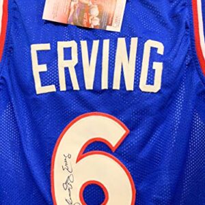 Julius Erving Dr J Philadelphia 76ers Signed Autograph Blue Custom Jersey JSA Witnessed Certified