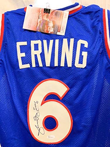 Julius Erving Dr J Philadelphia 76ers Signed Autograph Blue Custom Jersey JSA Witnessed Certified
