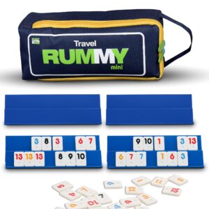 point games classic mini rummy game set with 4 exclusive folding playing racks in super durable travel bag, for 2-4 players great gift for adults and kids