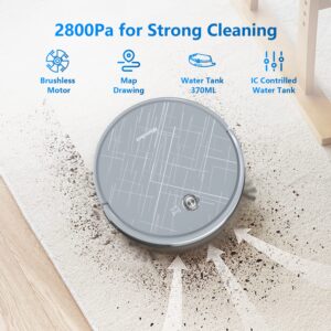 Mamibot EXVAC660 Robot Vacuum and Mop Combo, 2-in-1 Sweeping Robot Vacuum, 2800pa Strong Suction, 370ml Water Tank, Self-Charging, App/Voice/Remote Control, Ideal for Carpet/Pet Hair/Hard Floor, Gray