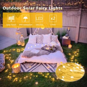 JMEXSUSS 2 Pack Solar Fairy Lights Outdoor, 33ft 100 LED Solar String Lights Outdoor Waterproof, 8 Modes Copper Wire Twinkle Lights for Patio Tree Garden Christmas Wedding Party Decoration(Warm White)