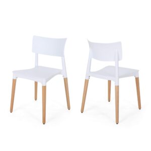 christopher knight home isabel modern dining chair with beech wood legs (set of 2), white and natural