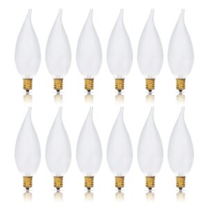 simba lighting candelabra flame tip frosted ca10 25w e12 base (12 pack) decorative incandescent light bulbs 120v for chandeliers, ceiling fan lights, pendants, wall sconces, dimmable, warm white 2700k